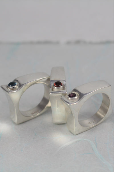 Concave Square Ring with Cabachon